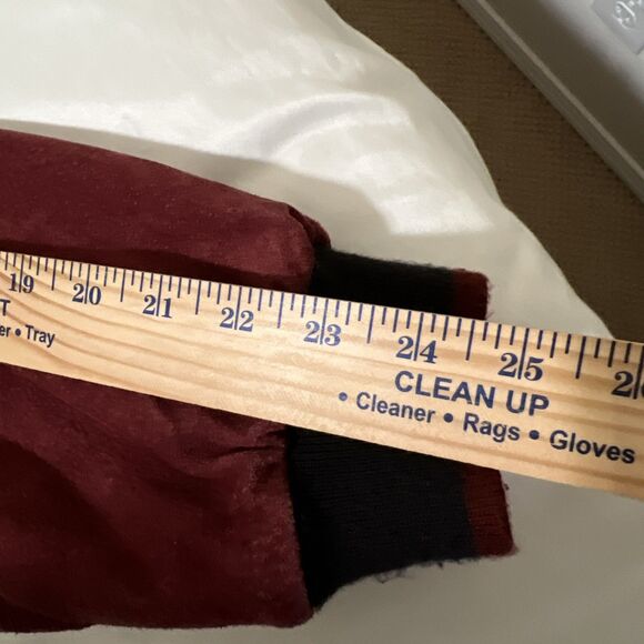 90s VTG SUEDE COLORBLOCK Jacket Bomber Varsity L Rust Red Brown Black - Picture 12 of 13